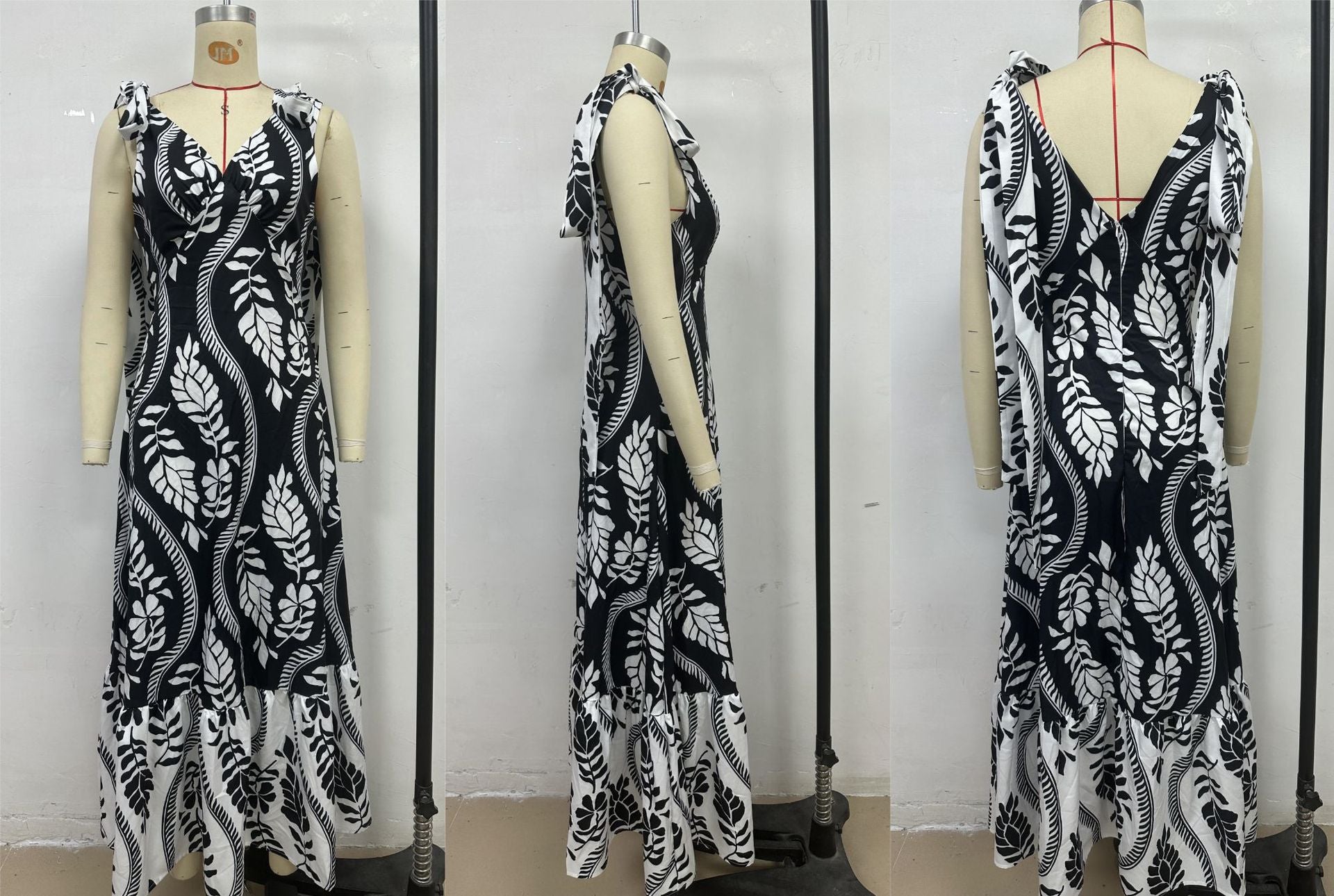 Summer Lace-up Women's V-neck Sleeveless Print Long Dress 15