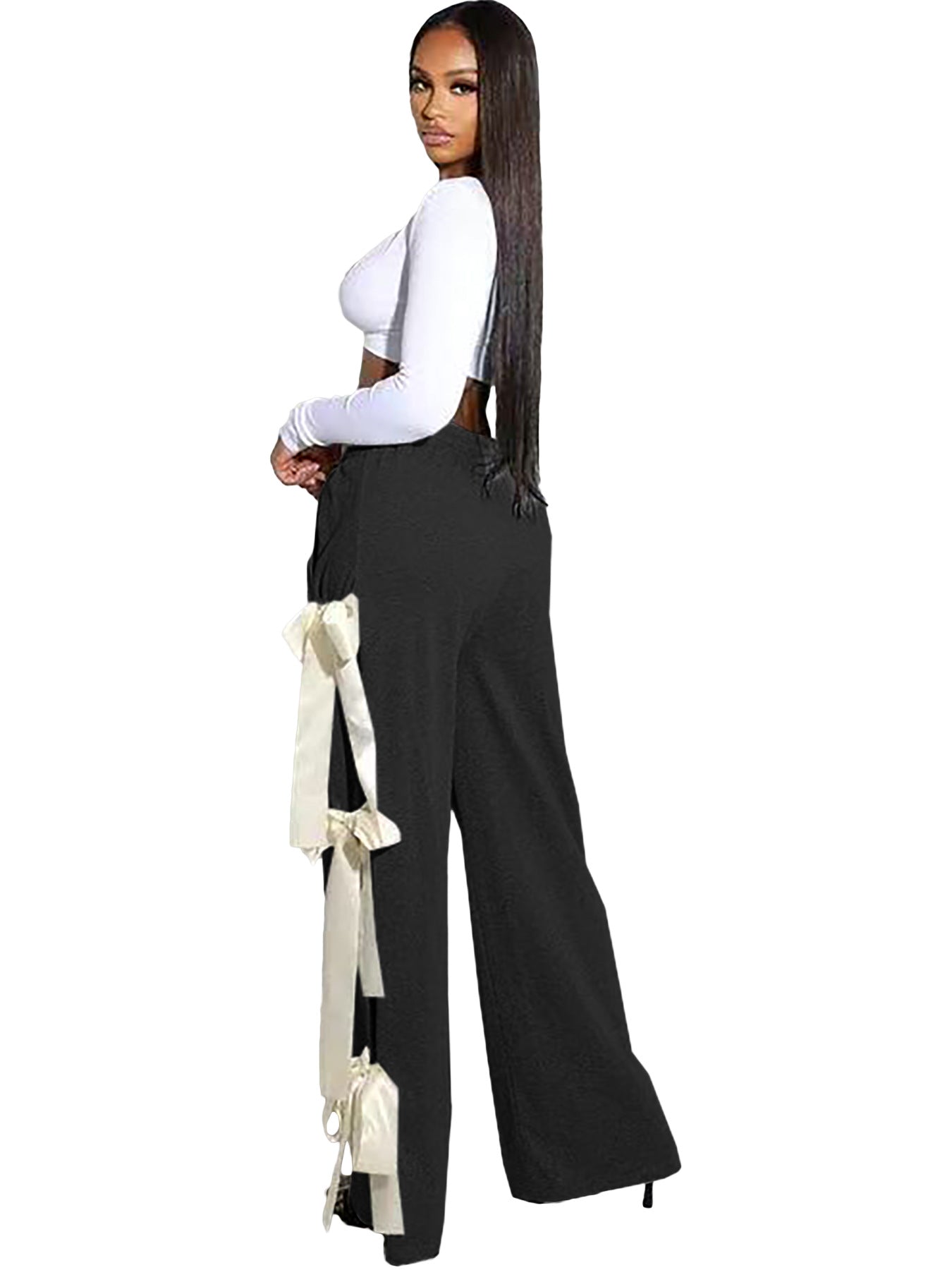 Women Spring Summer Casual Lace-Up Bow Solid Pants 7