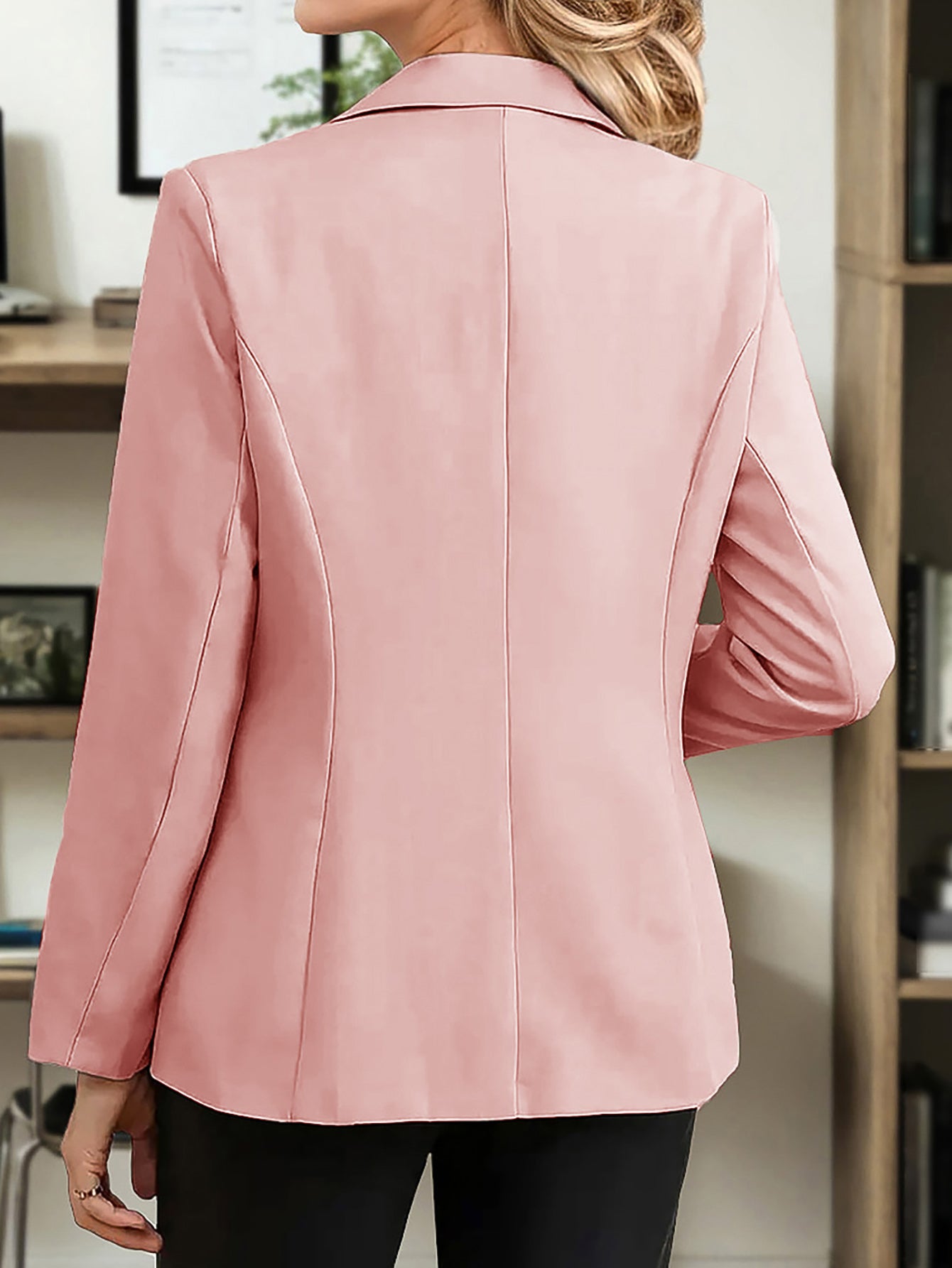 Women Solid Turndown Collar Elegant Career Button Casual Blazer 11