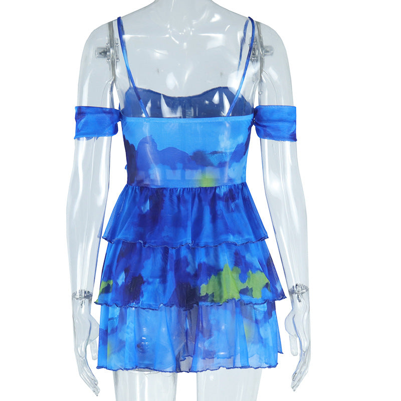 Women printed Chic sexy suspenders Backless dress 11