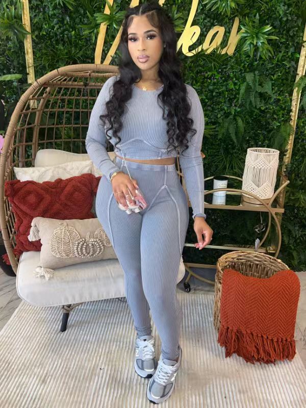 Women Line Design long-sleeved Top and Pant two-piece set 6