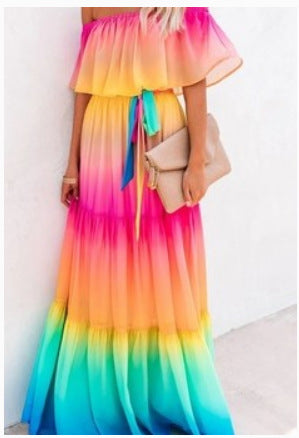 Women's Gradient Color Printed Off Shoulder Maxi Dress 7