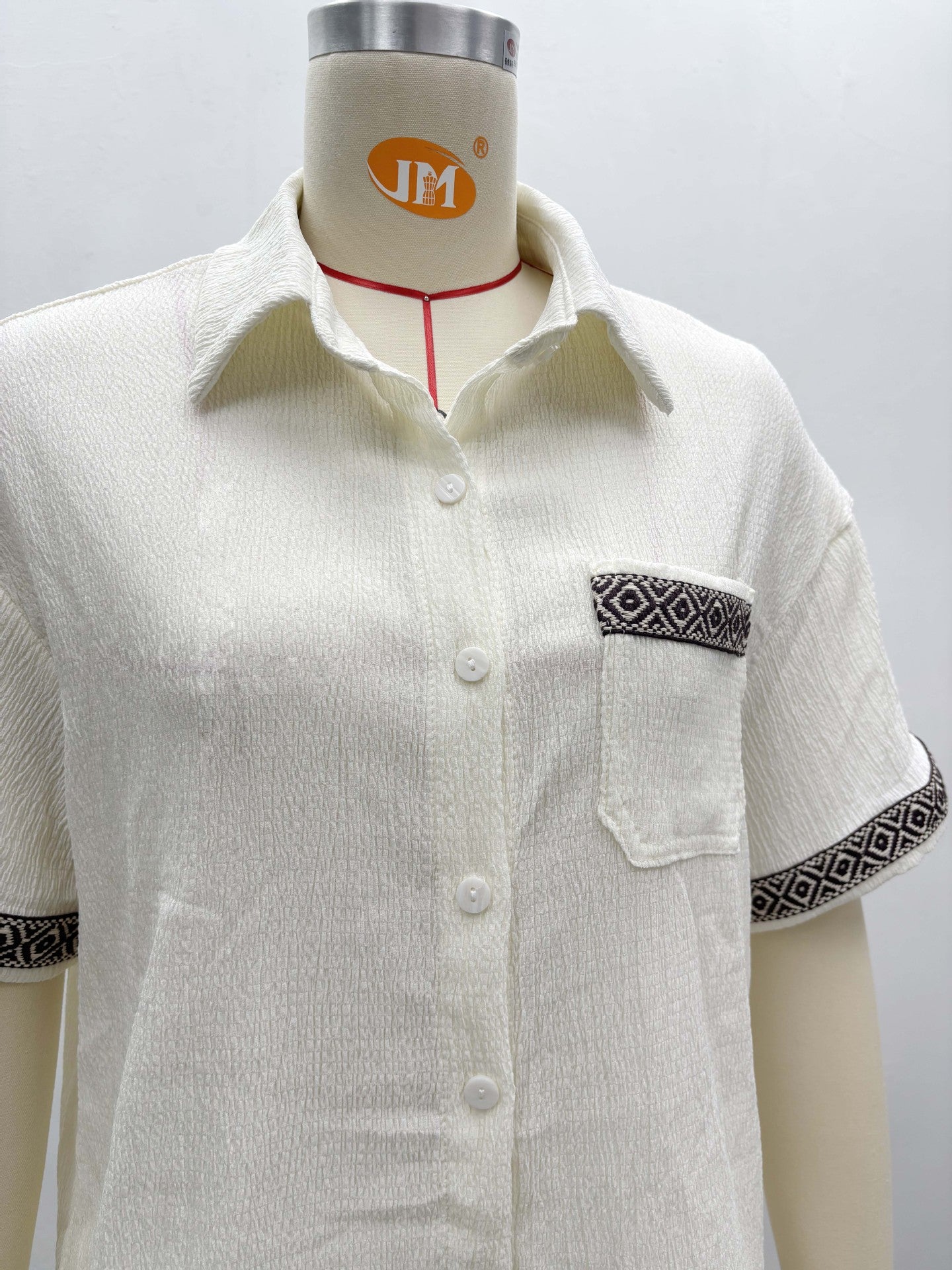 African Women's Summer Contrast Color Turndown Collar Short Sleeve Shirt & Shorts Casual Two-Piece Set 12