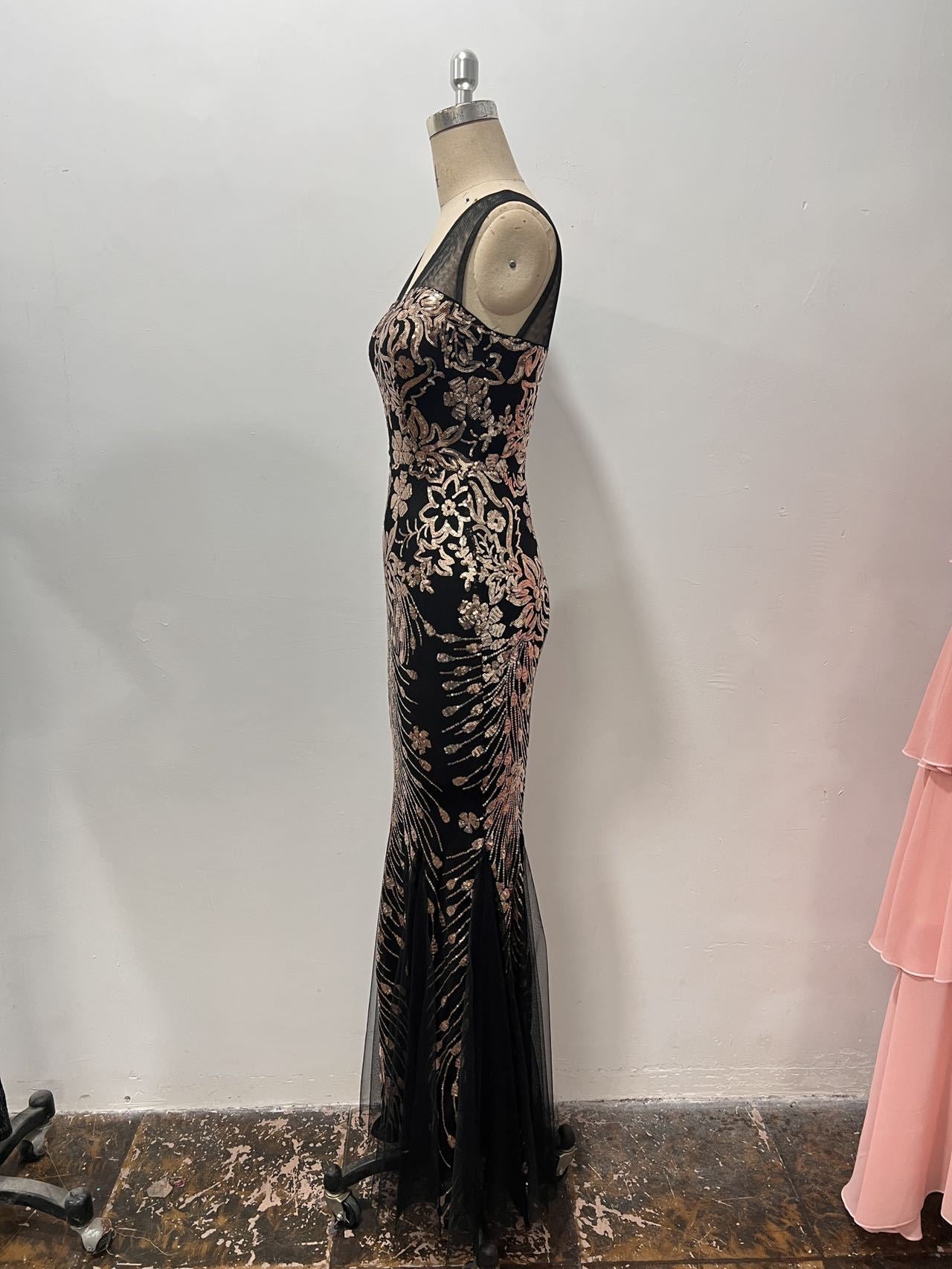 Women's Sleeveless Sequin Mesh Fishtail Evening Dress 7