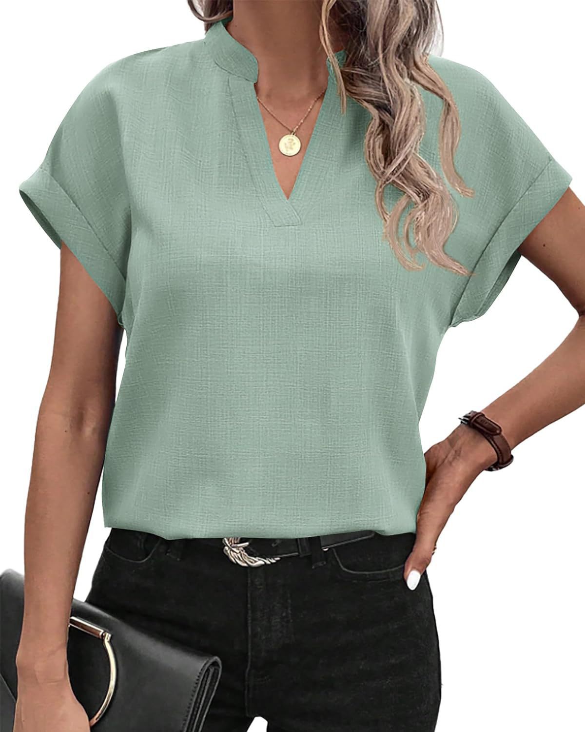 Women summer V-neck short-sleeved shirt 9