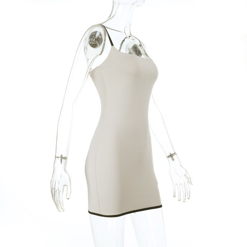 Women summer sexy contrast color suspender square neck Strap Dress 8