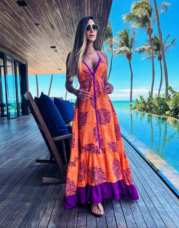 Women Printed V-Neck Strap Dress 5