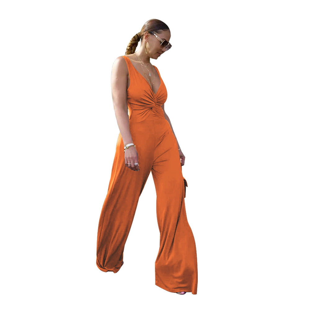 Women's Sexy Deep V Low Back Sleeveless Jumpsuit 7