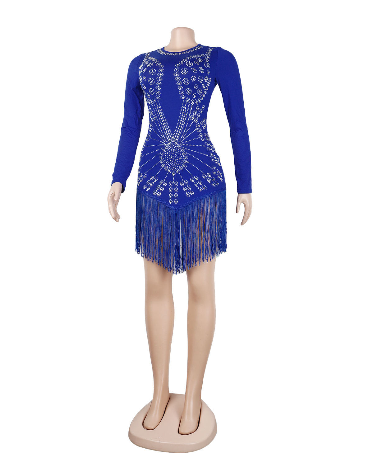 Women Sexy Long Sleeve Rhinestone Fringe Bodycon Dress 23