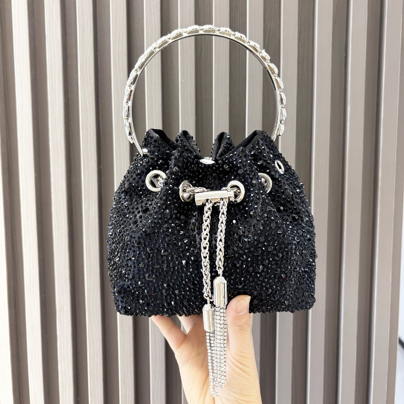 Women Autumn/Winter Bucket Bag Drawstring Beaded Shoulder/Crossbody Handbag 56