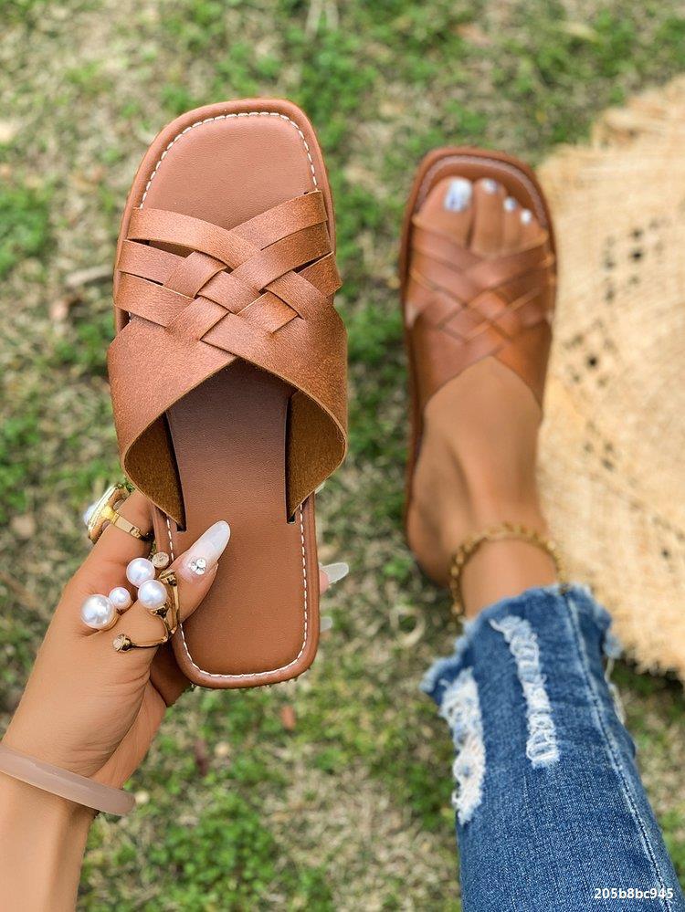 Women's Plus Size casual one strap flat slippers 16