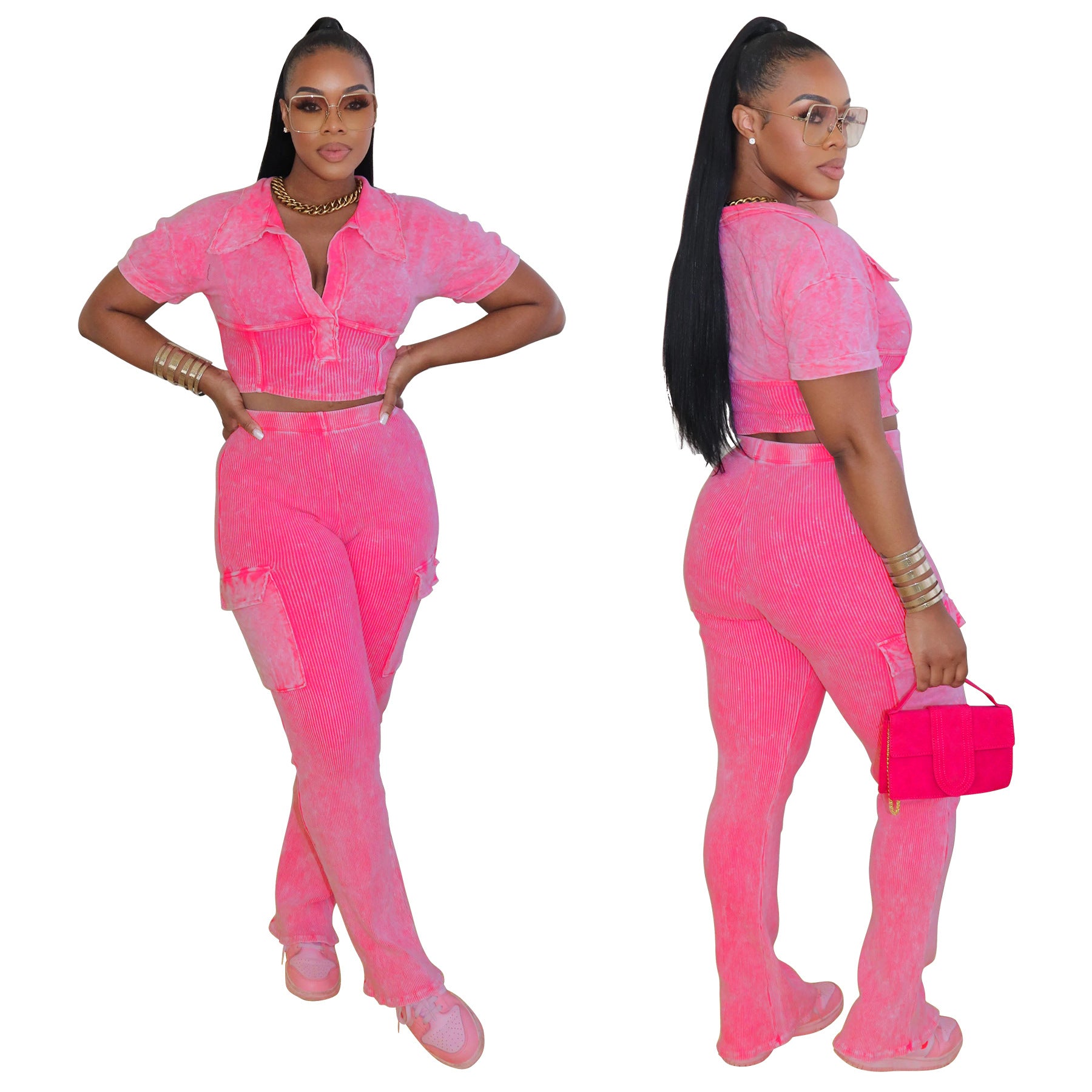 Women Sport Short-Sleeved Top and Pant Two-Piece Set 77