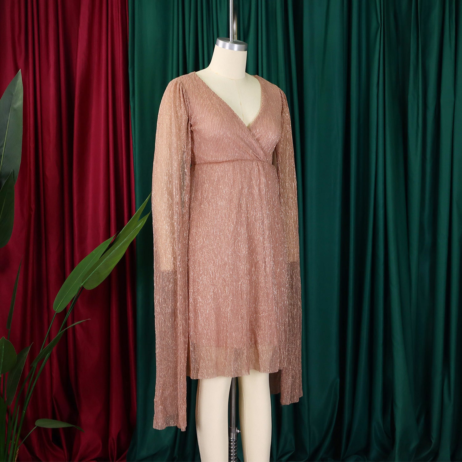 Women's Winter Fashion Chic Elegant V-Neck Long Sleeve Africa Evening Dress 13