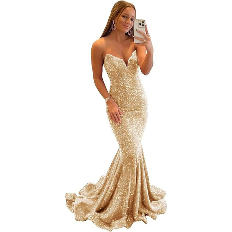 Women Sequined Ball Party Fishtail Shining V Neck Evening Dress（Processing time need 3-6 days） 44