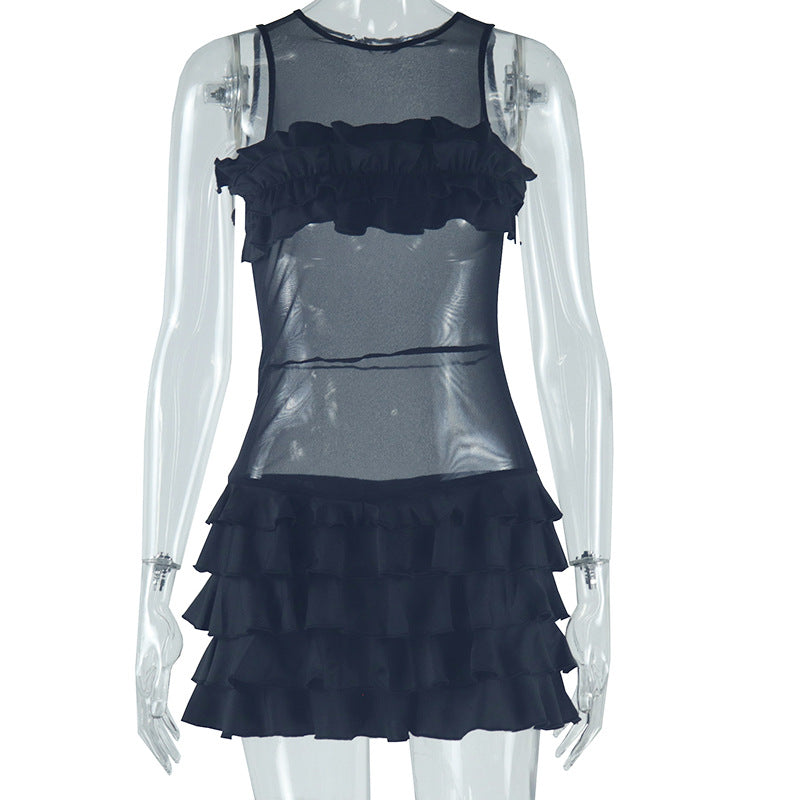 Women solid ruffled bodycon round neck sleeveless dress 9