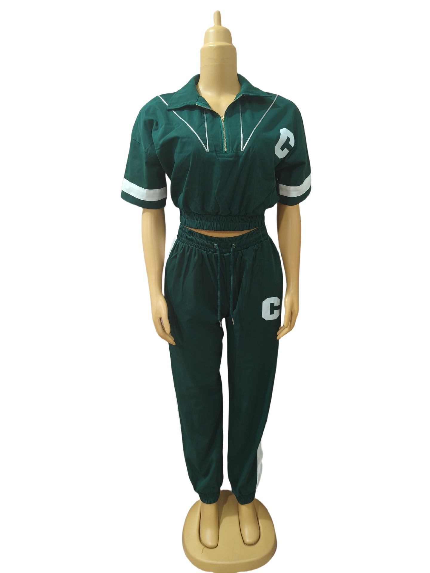 Plus Size African Women contrast color short-sleeved top and leggings Casual two-piece set 4