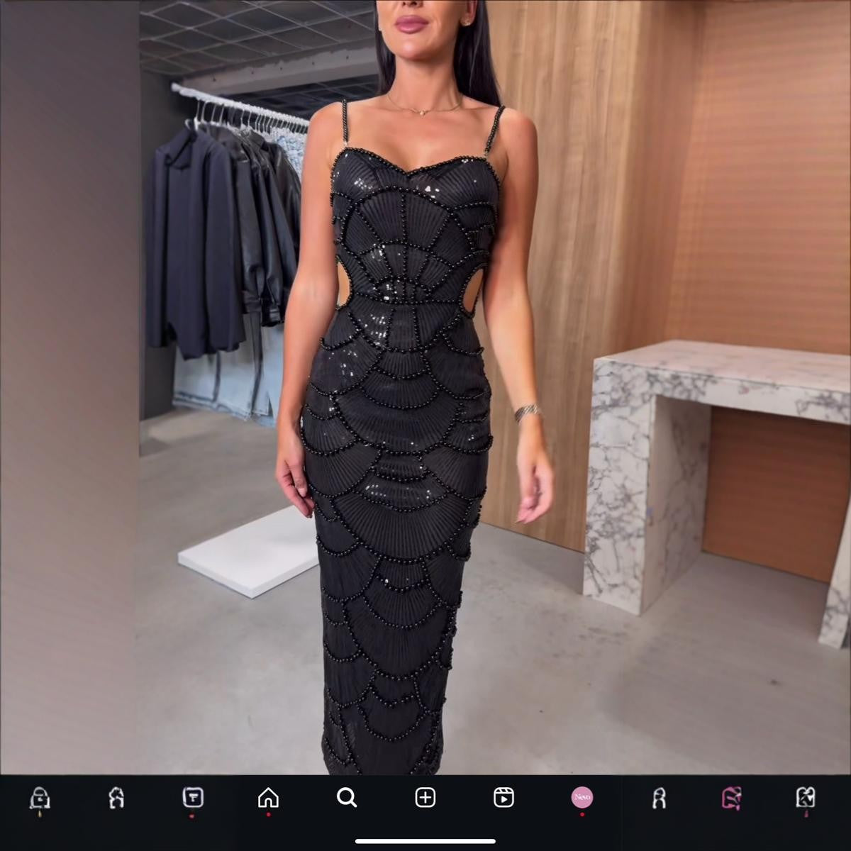 Women Sequin Beaded Hollow Strap Dress 4