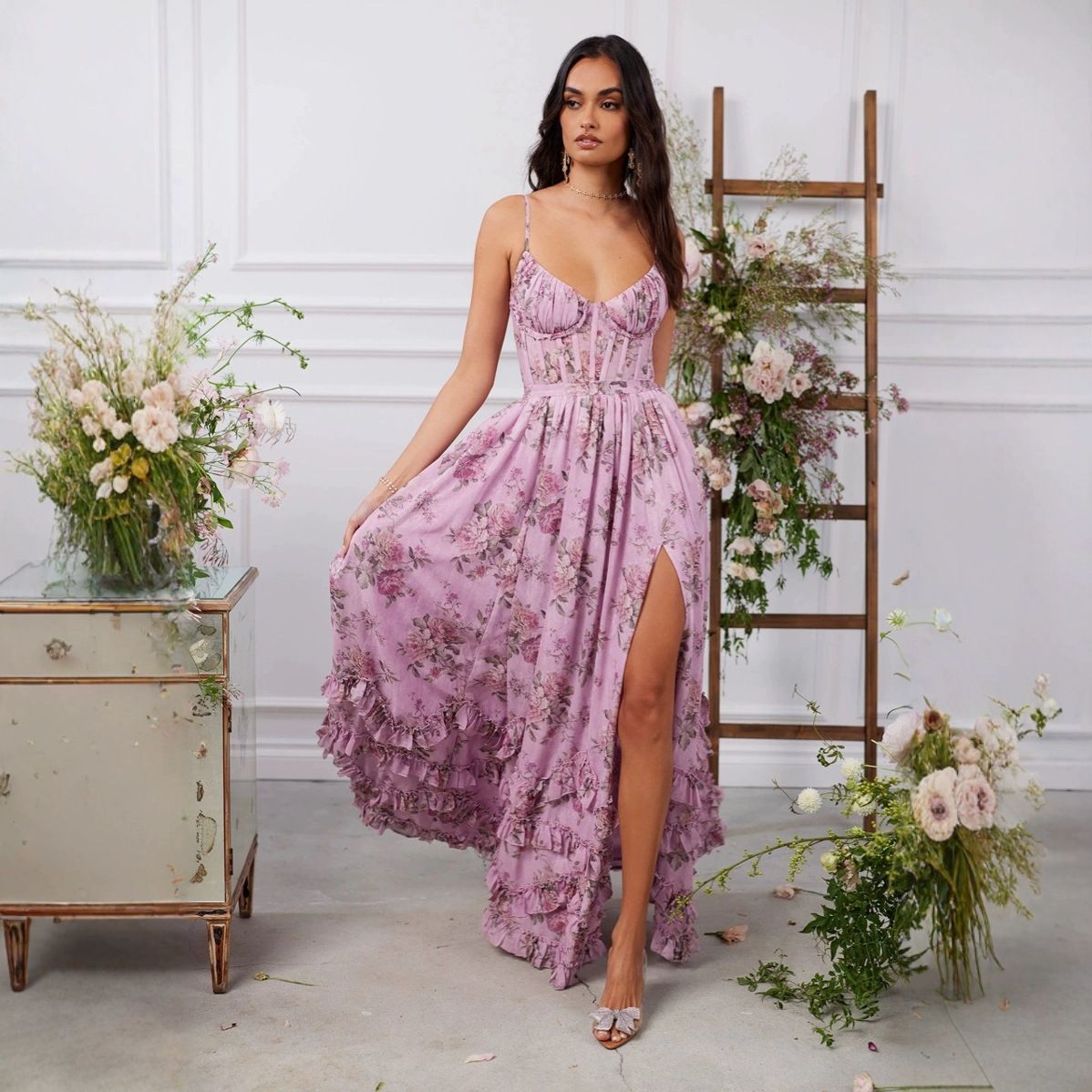 Women Spring Summer Elegant Holidays Suspender Printed Dress 3