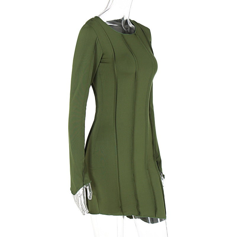 Women's Fashion Sexy Solid Color Long Sleeve Casual Dress 13