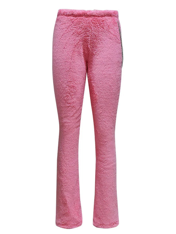 Women's Casual Slim Bodycon Tight Fitting Bell Bottom Fleece Pants 6