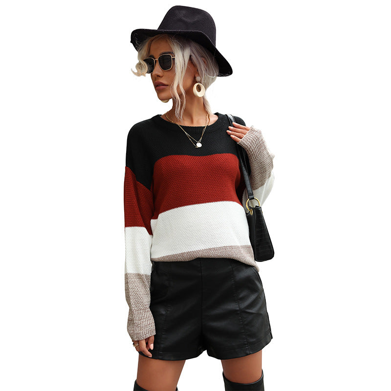 Women Autumn Long Sleeve Color Block Sweater 6
