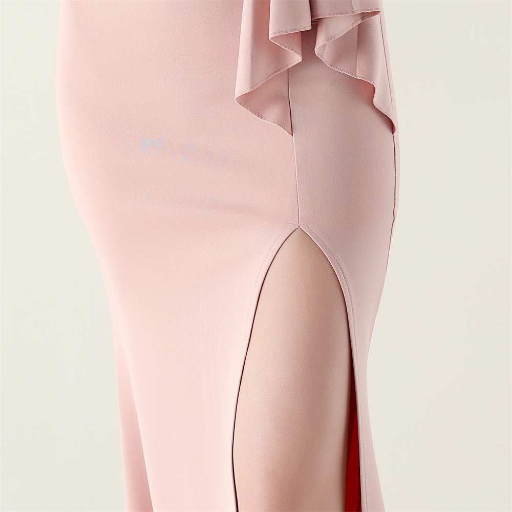 Women beaded tube sequin bow ruffle V neck suspender fishtail formal party evening dress 23