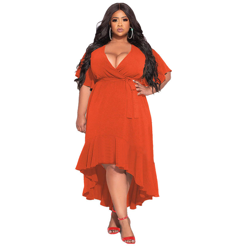 Women's Sexy Solid Lace-Up Ruffle Elegant Dress 12