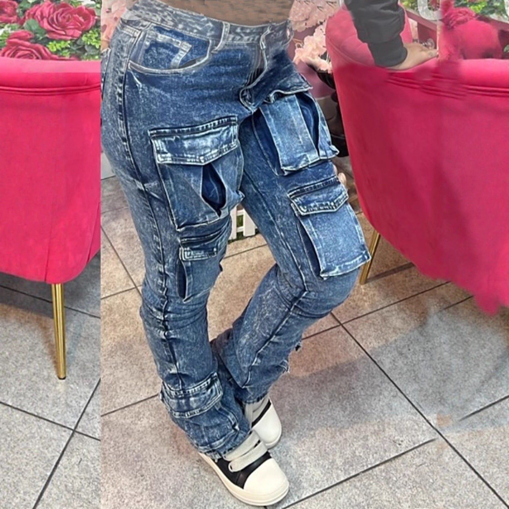 Women Stretchy Cargo Denim Pant 4