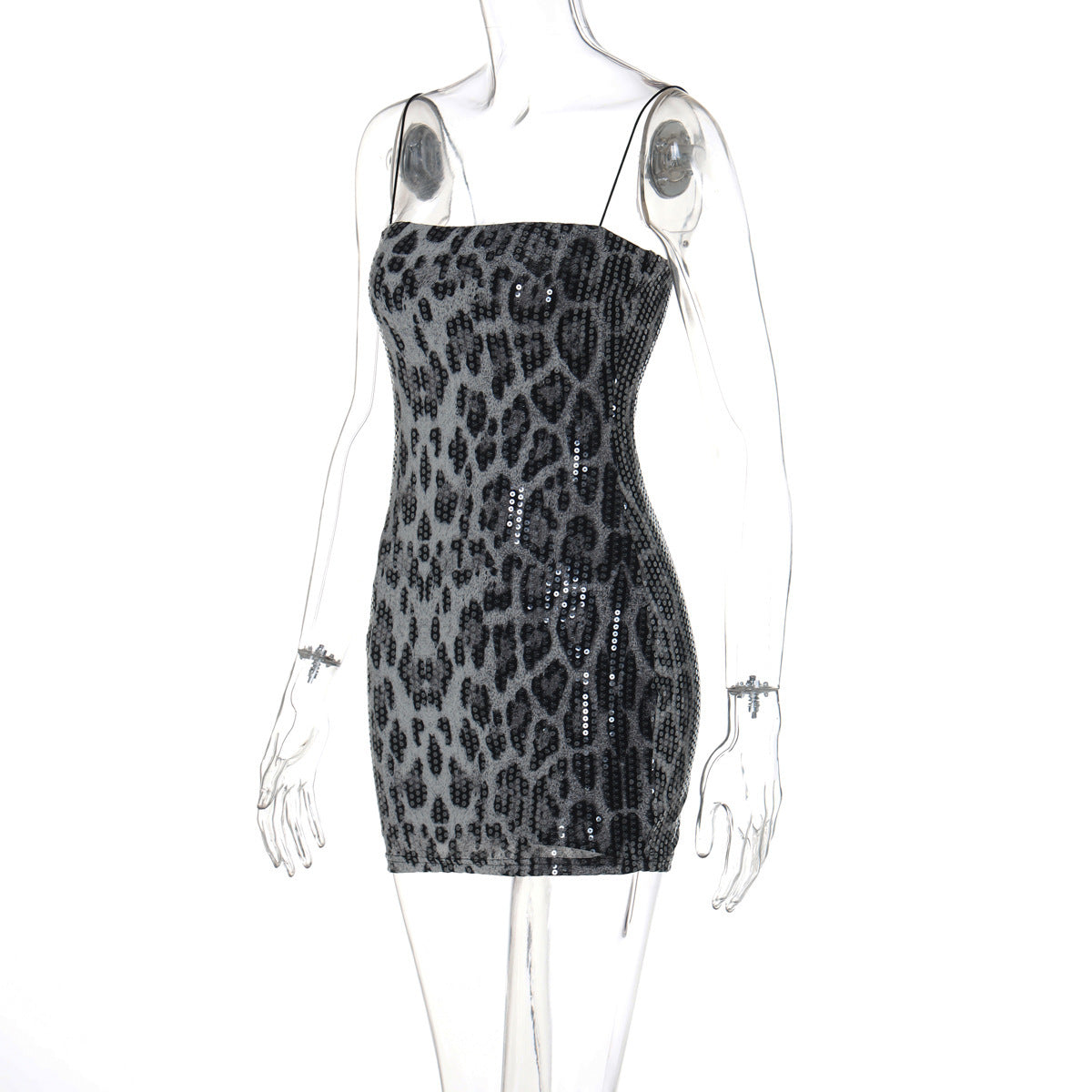 Autumn Winter Fashion Print Nightclub Strap Sequin Dress 11