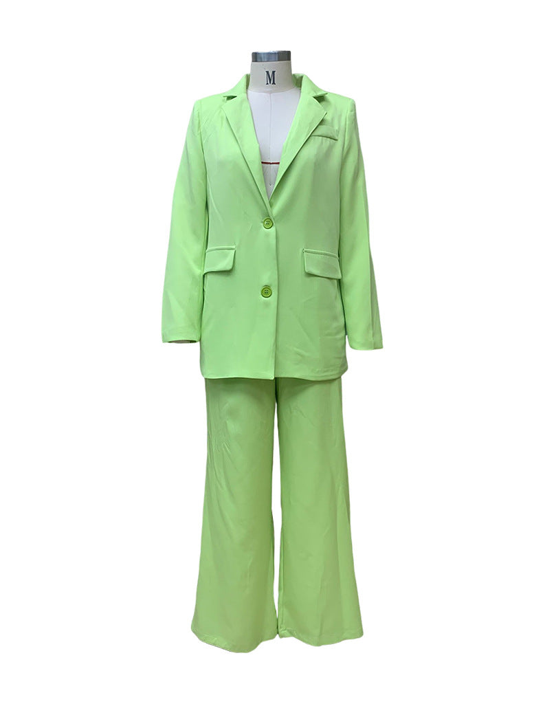 Women Solid Long Sleeve Suit and Wide Leg Pants Two Piece Set 14