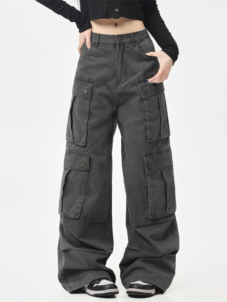 Women Retro Multi-Pocket Pleated Cargo Pants 4