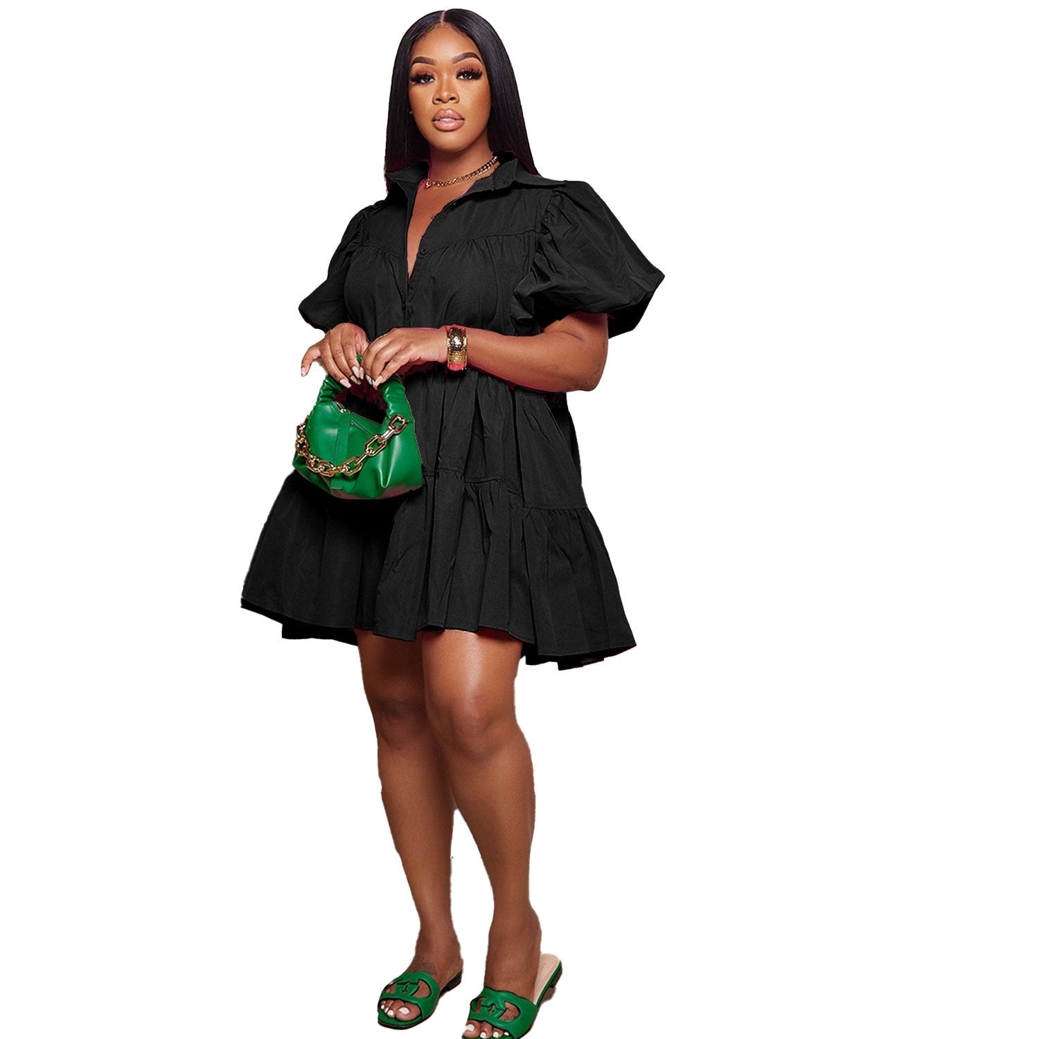 Summer Solid Short Sleeve Casual Loose Dress 10