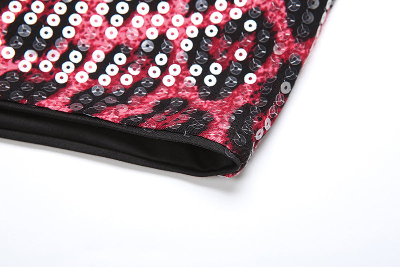 Women sexy animal leopard sequin sleeveless Top and shorts two-piece set 15