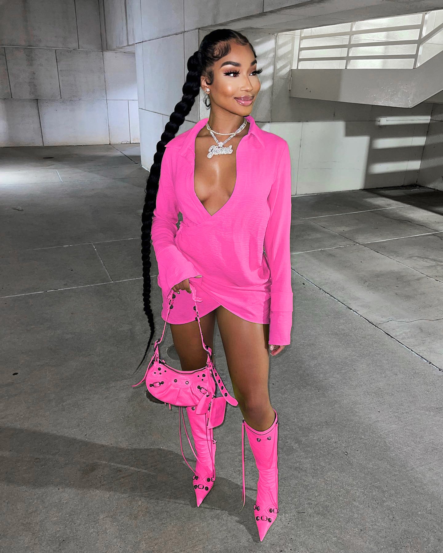 Fall Women Sexy Pleated Crossover Shirt Dress 4