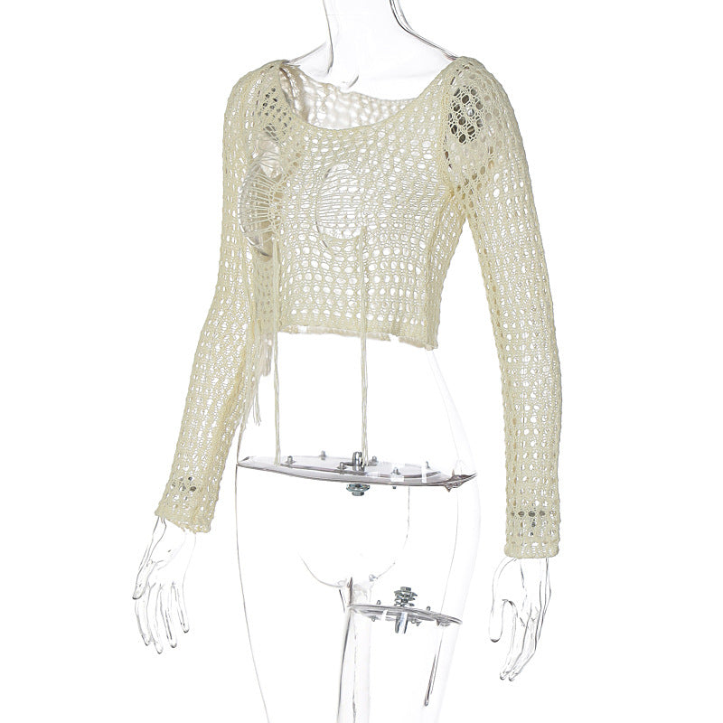 Women's Knitting Blouse Ripped Sexy Design Short Long Sleeve Top 14