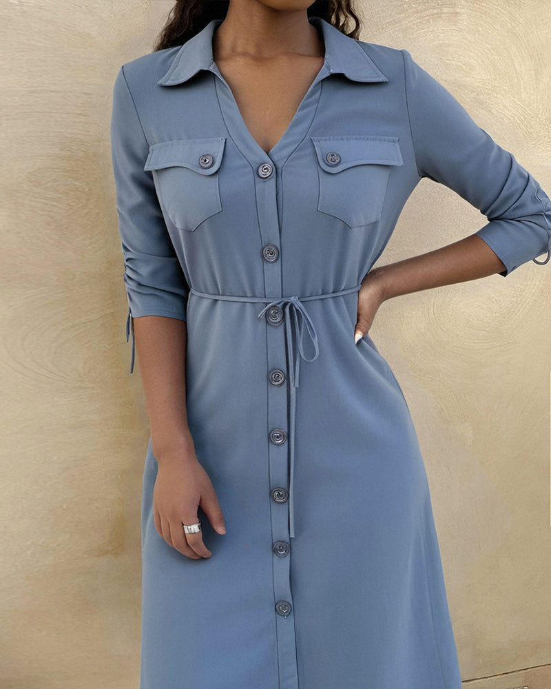 Women's Multi-Pocket Casual Shirt Dress 5