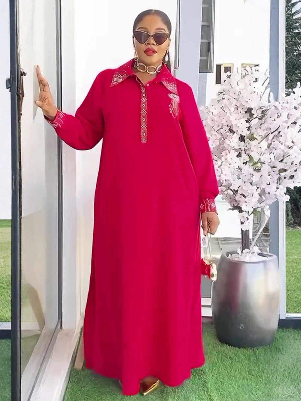 Africa Plus Size Women's Muslim Beaded Loose Dress 7