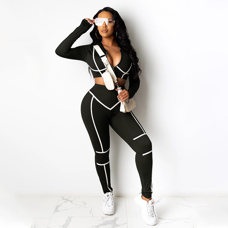 Women Fall Solid Long Sleeve Top and Pant Two-Piece Set 5