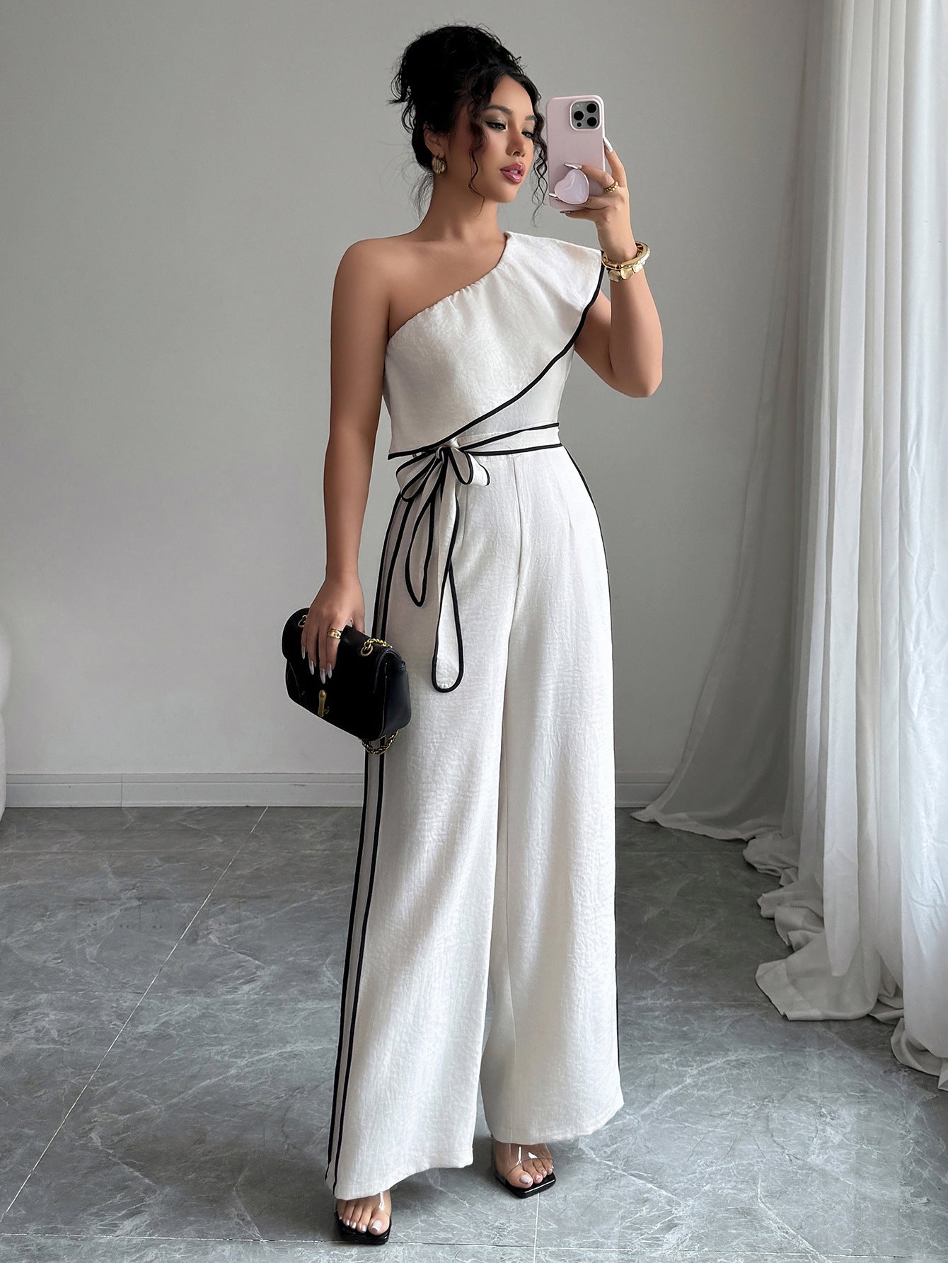 Summer Women's Chic Elegant One-Shoulder Wide-Leg Jumpsuit