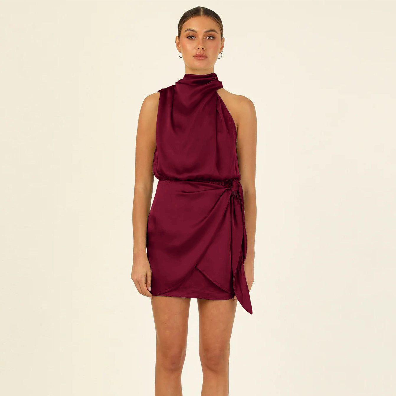 Satin Evening Gown Wedding Halter Neck Lace-Up dress 14