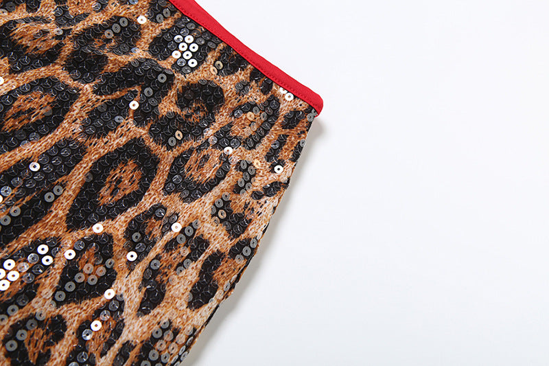 Women Spring Sexy Leopard Sequin Bodycon Dress 14