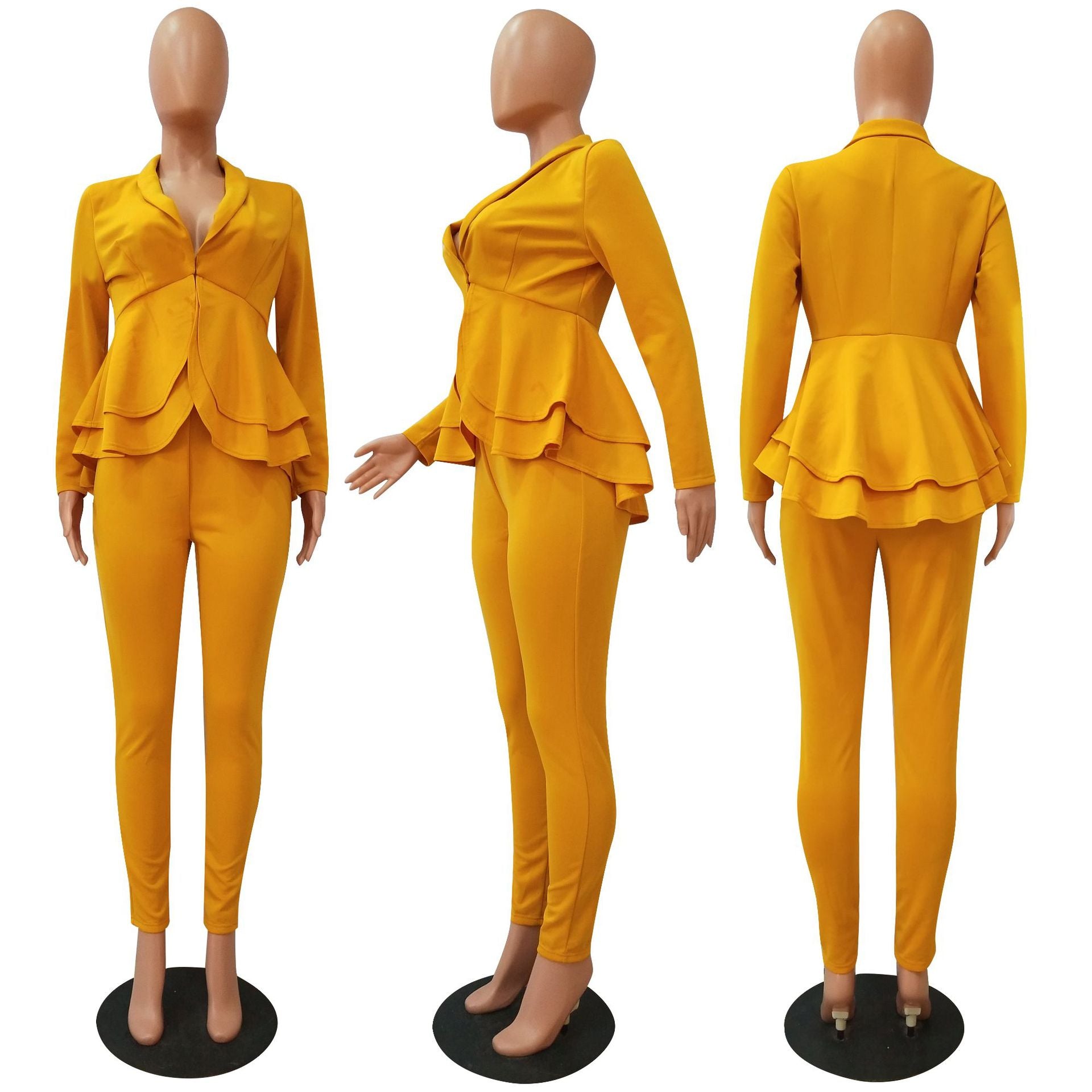 Fashion Ruffle Career Suit Casual Two Piece Set 13