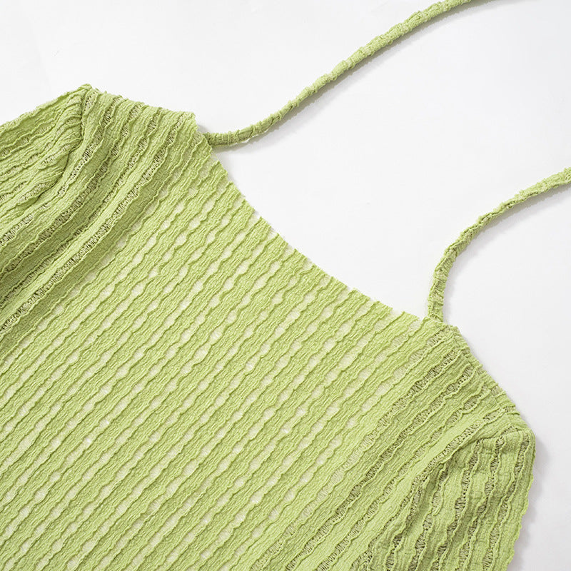 Women's Summer Solid Color Low Back Long Sleeve Slim High Waist Knitting Short Dress 13