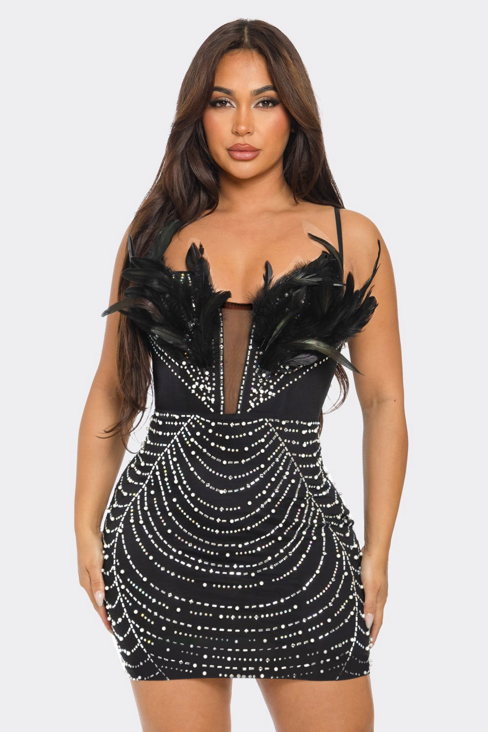 Sexy Beaded Feather Pearl Strap Bodycon Dress 9