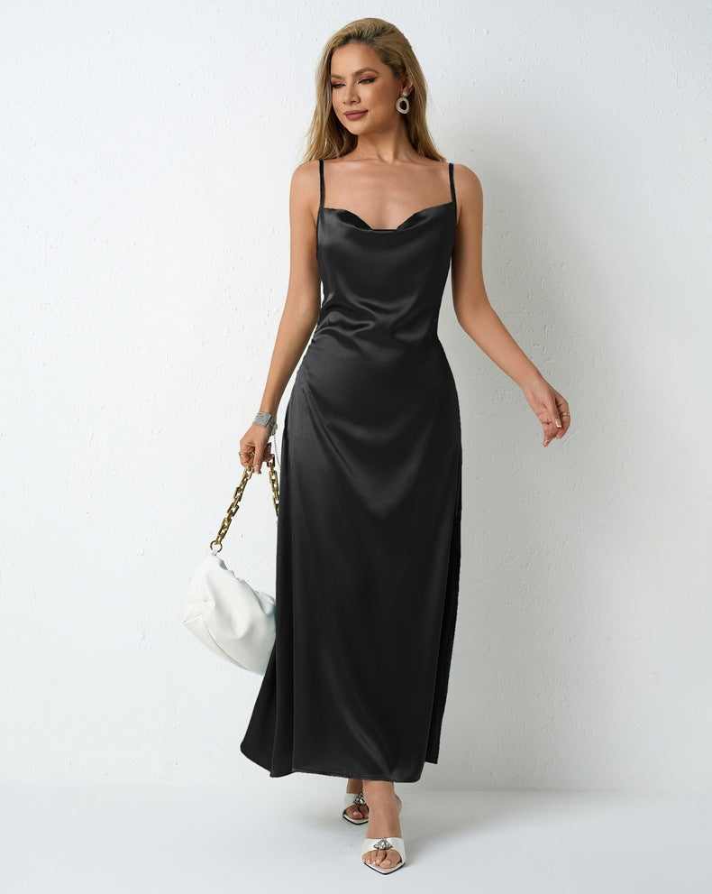 Women Pleated Sleeveless Satin Dress 16