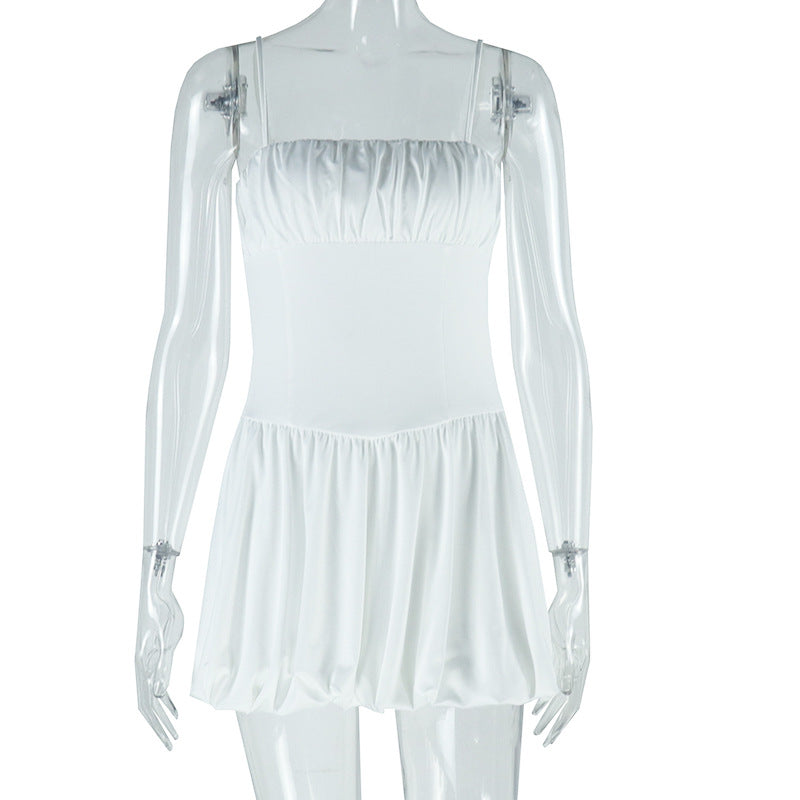 Fashion Solid Color Sexy Sleeveless Straps Slim Waist Short Bud Dress 10