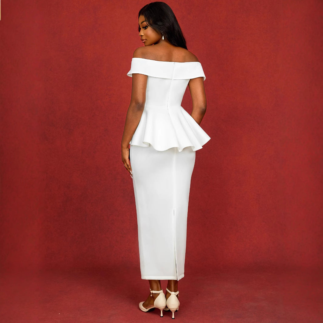 White Strapless Ruffle Bridesmaid Dress 3