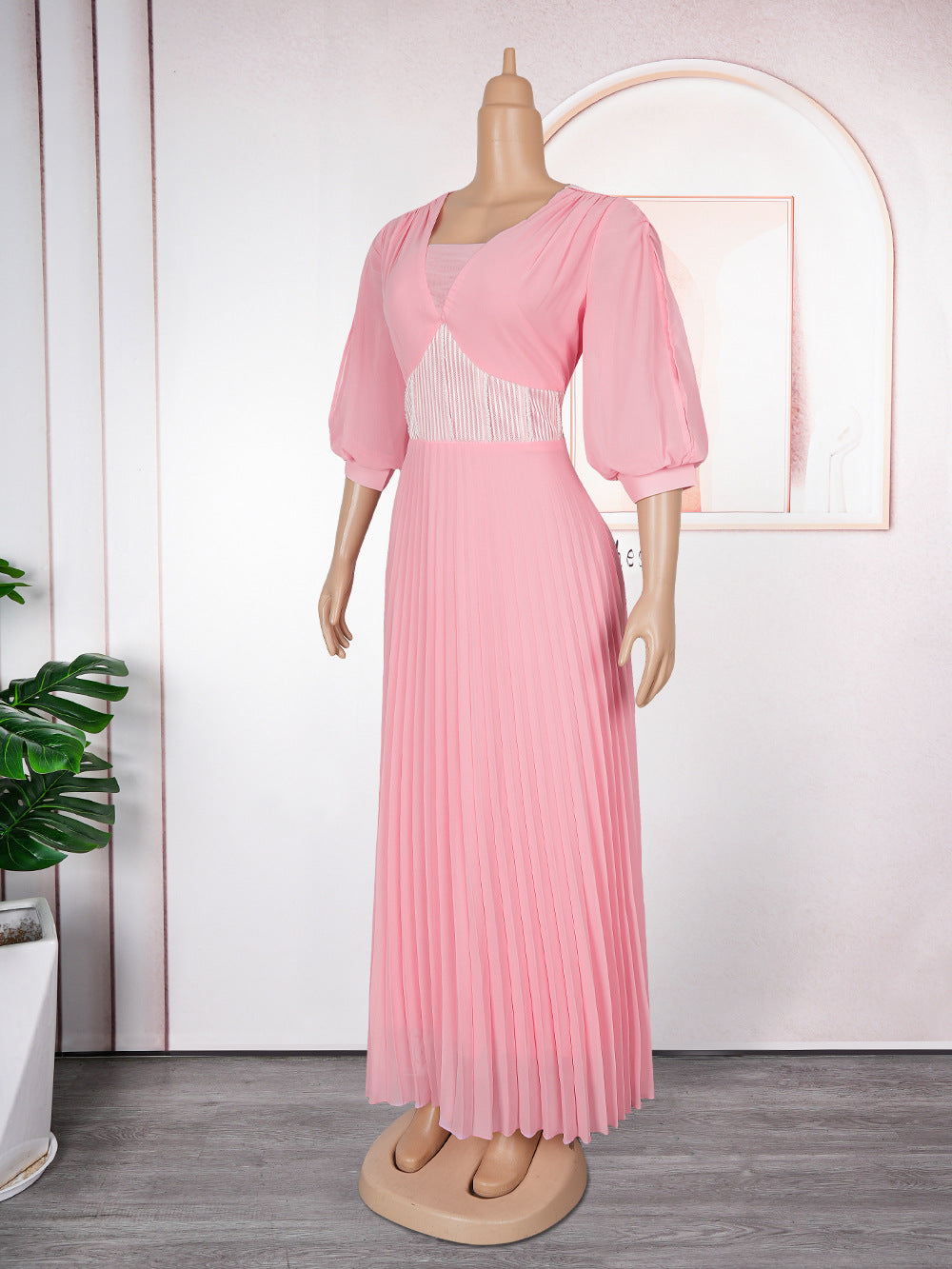 Plus Size African Women elegant v-neck pleated dress 20