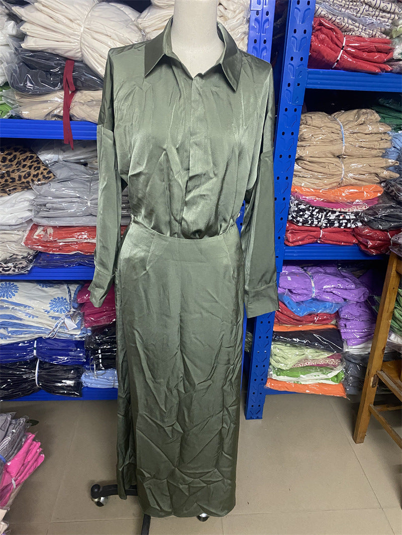 Women long-sleeved shirt Top and skirt two-piece set 10