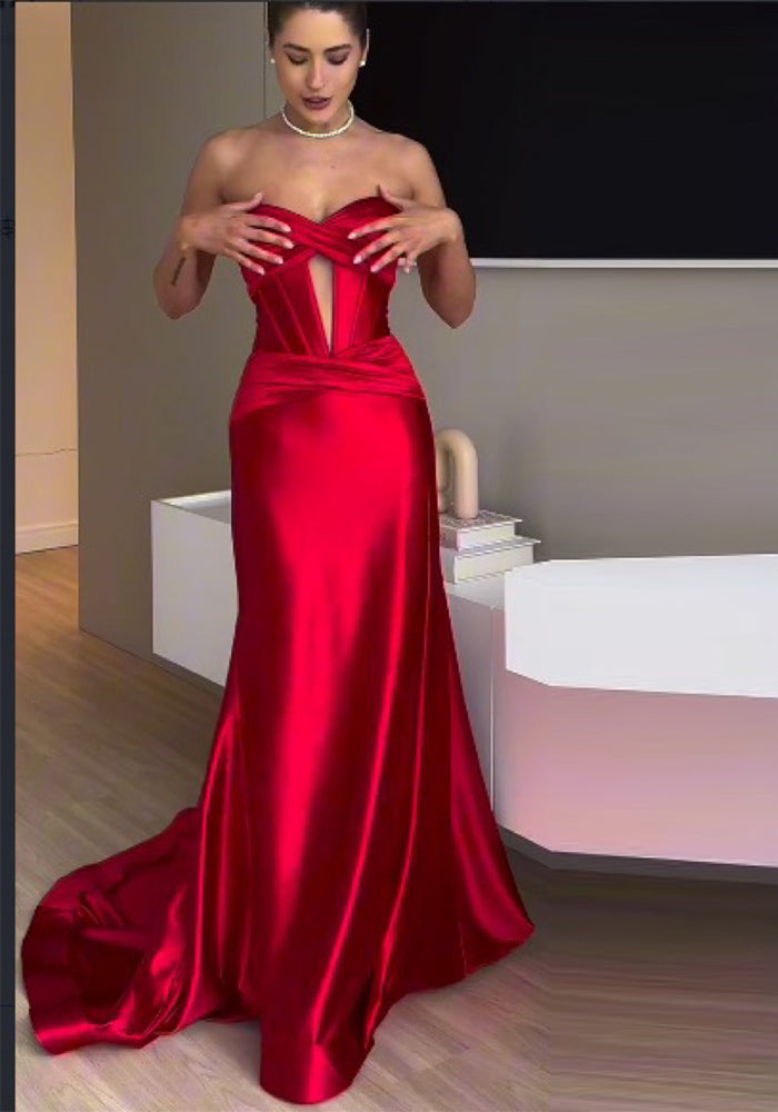 Women's Sexy Hollow Strapless Slit Evening Dress